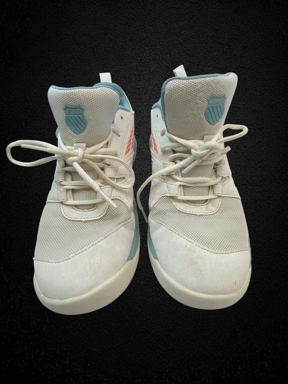 K-Swiss Unisex Kids Athletic Sneaker White/Blue/Orange Lace Up Mid Top US 7